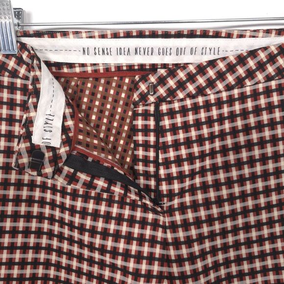ALYSI Women’s Pants Size 12 Plaid Check Gingham ITALY MADE Skinny Straight Brown - Picture 8 of 12